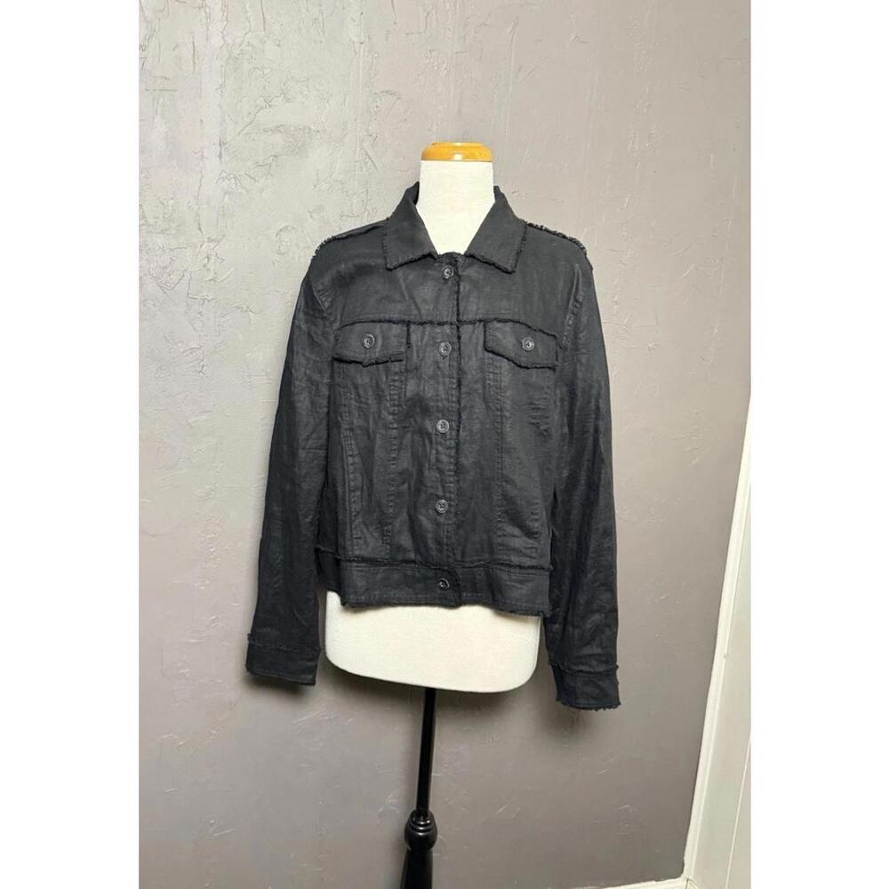 Tommy Bahama Two Palms Linen Raw-Edge Jacket Boho Chic Coastal Black Sz XL